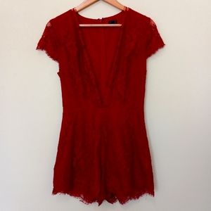 NBD  womens red deep v neck lace shorts romoer party size Small